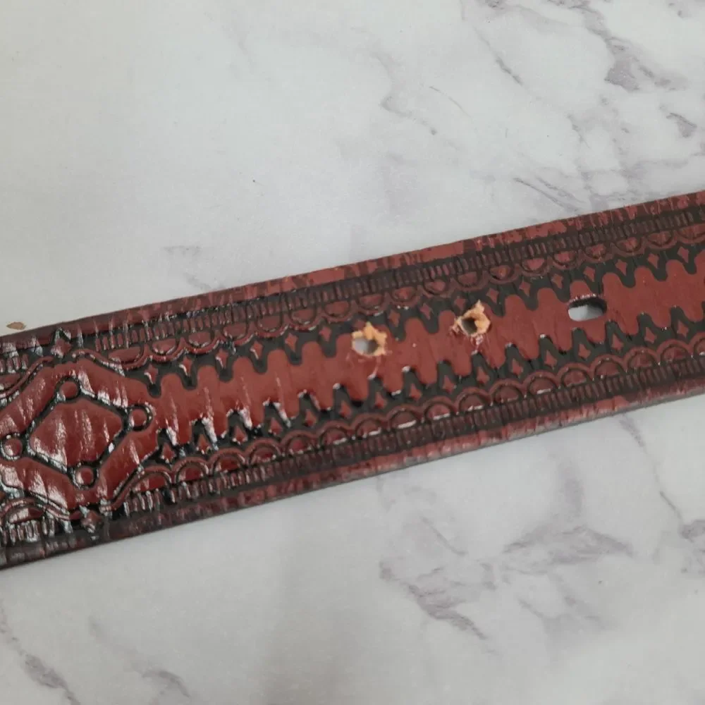 Red Brown Embossed Leather Belt